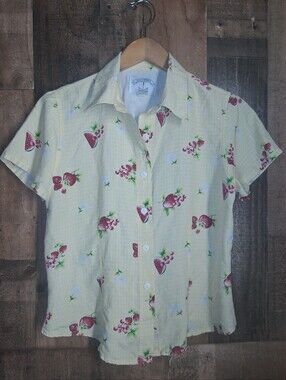 Solutions Original 100% Silk Fruit Print Top Blouse Short Sleeve Size Medium